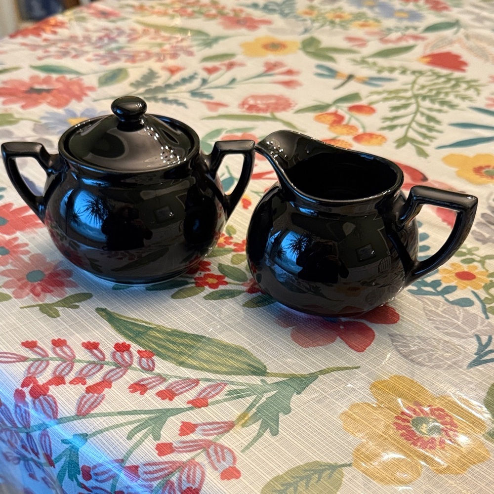 Vintage  Black LiptonTea Ceramic Teapot and Creamer Set -promo from the 1930’s